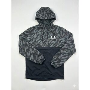 Under Armour Jacket Mens Windbreaker Camo Full Zip Hooded Loose Grey Black Small